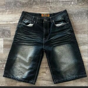 F.U.S.A.I. Shorts Men's Size 38 Dark Wash Faded Embroidered Y2K Grunge Emu